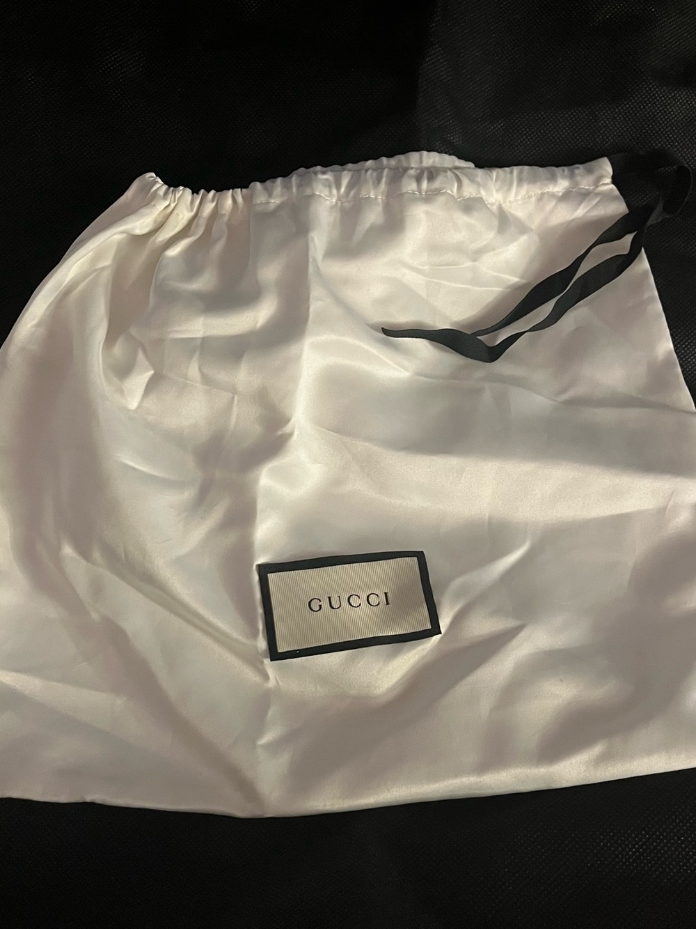Gucci Satin Drawstring Dust Bag in White with Black Trim